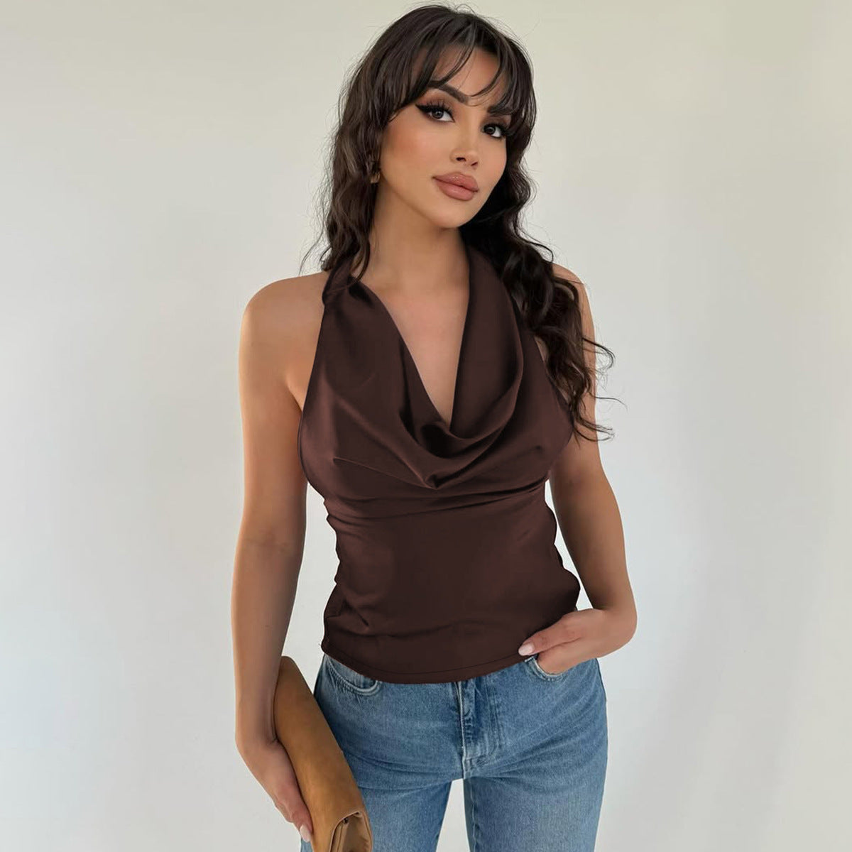 Women's Halter Backless Tank Vest Fashion Solid Color Slim Fit Tied Tube Top - mode24h