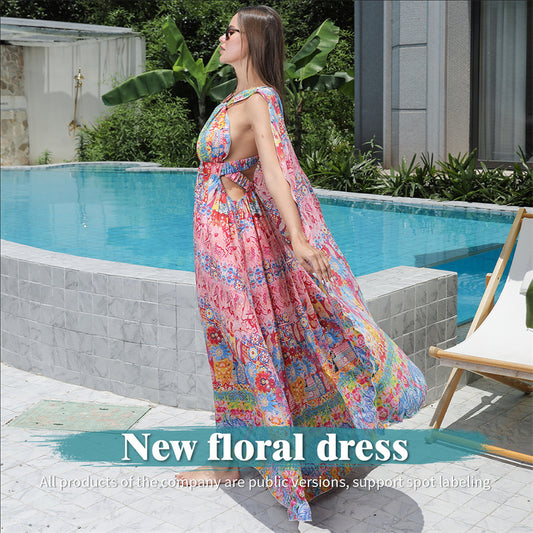 Women's Floral Style Large Hem Dress-CJ - mode24h