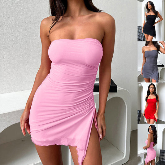 Y2K Backless Tube-Top Split Mini Dress- CJ - mode24h