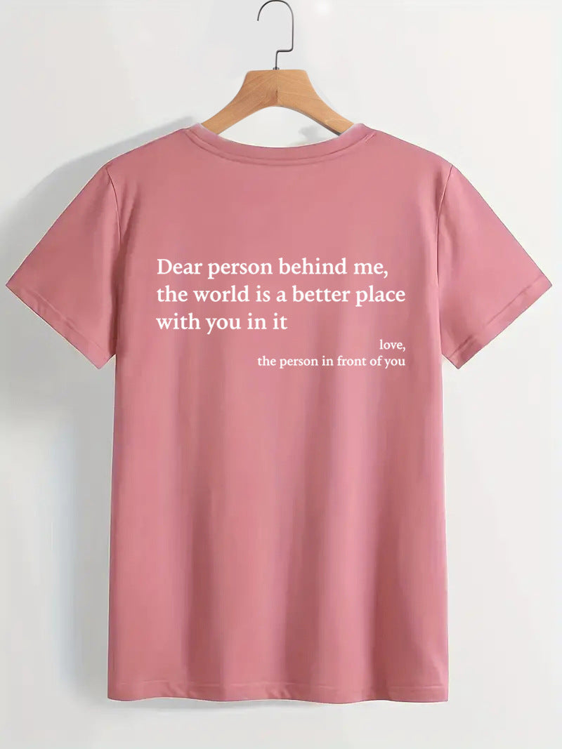 New Fashion Womens Letter T-Shirt Round Neck Short Sleeve Slogan Tee Top - CJ - mode24h