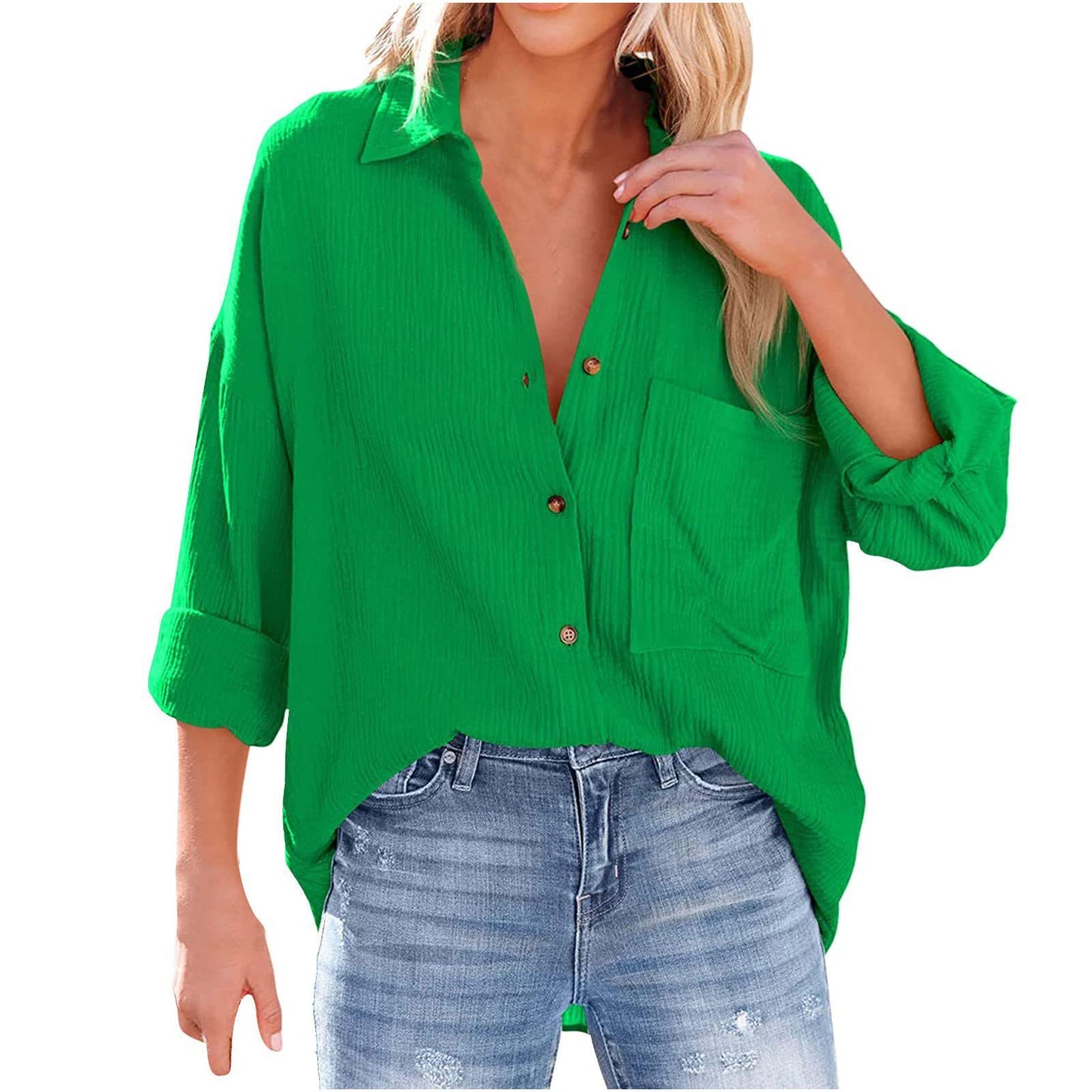 Women's Dropped Shoulder Bat Shirt Casual Long Sleeve Shirt -CJ - mode24h