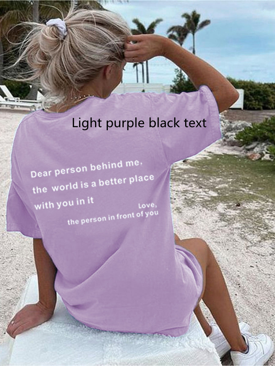 New Fashion Womens Letter T-Shirt Round Neck Short Sleeve Slogan Tee Top - CJ - mode24h