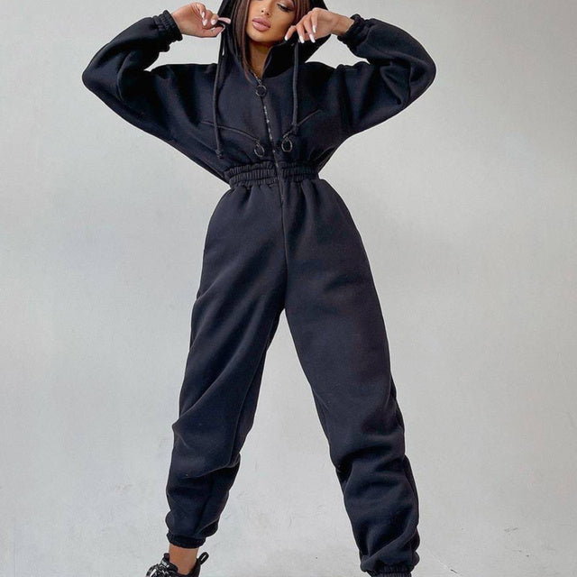 Casual Women Basic Hoodie Two Piece Sets Zipper Drawstring - CJ - mode24h